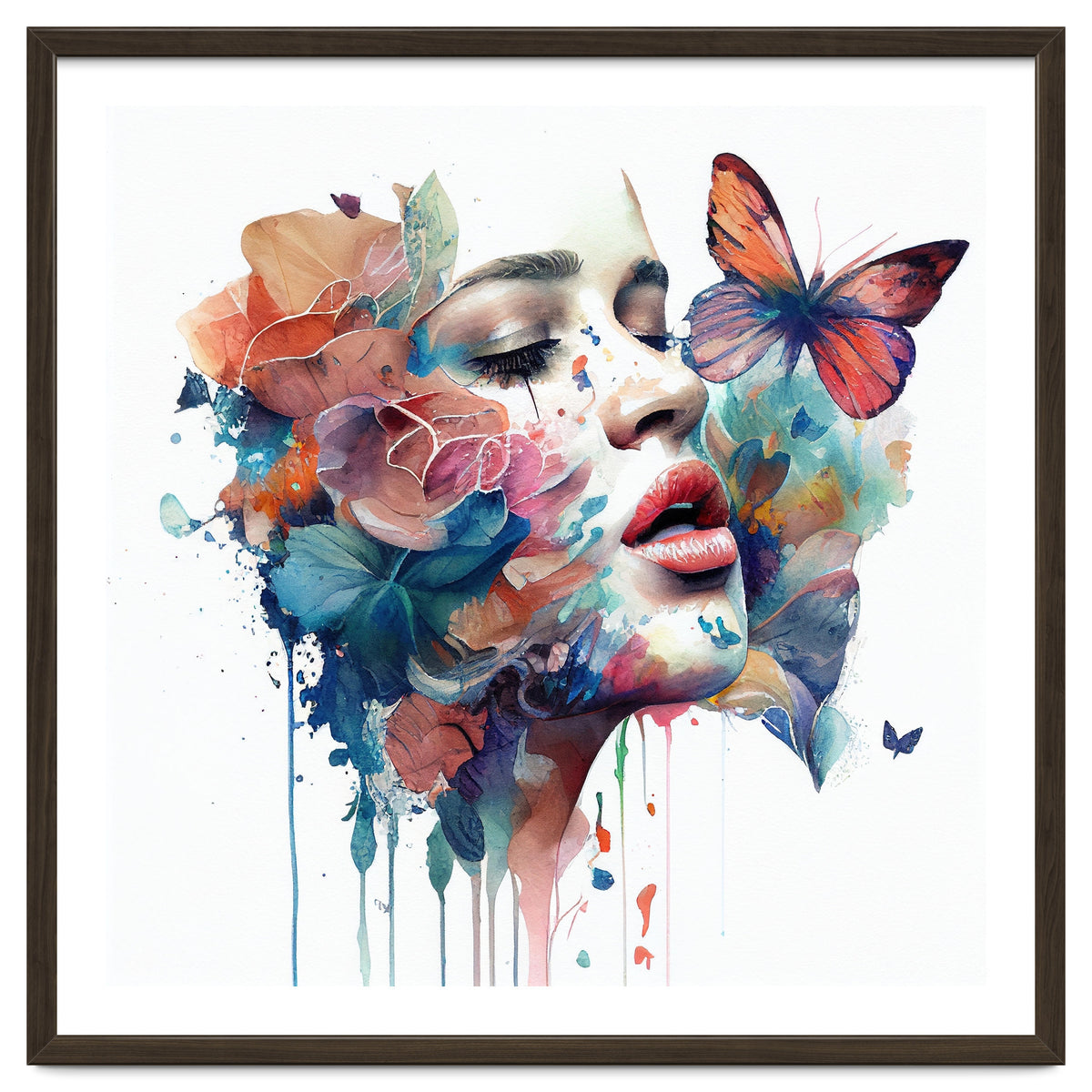 Watercolor Floral Woman Face #1