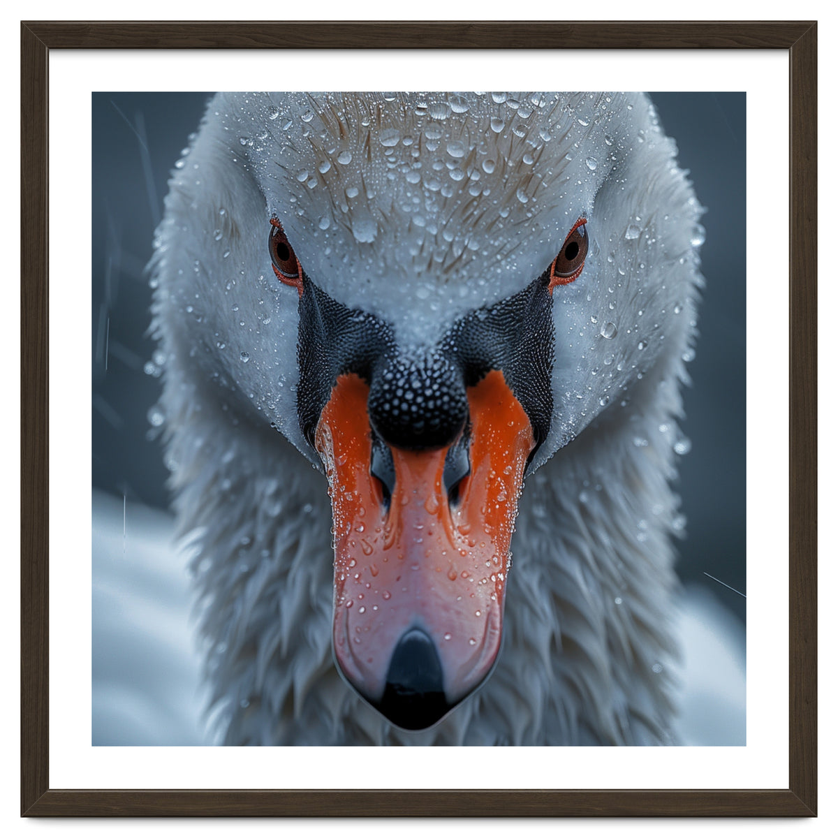 Close Up Of A Swan's Face With Water Droplets