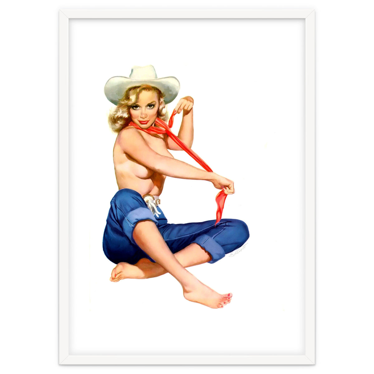 Pinup Texas Girl With White Cowboy Hat