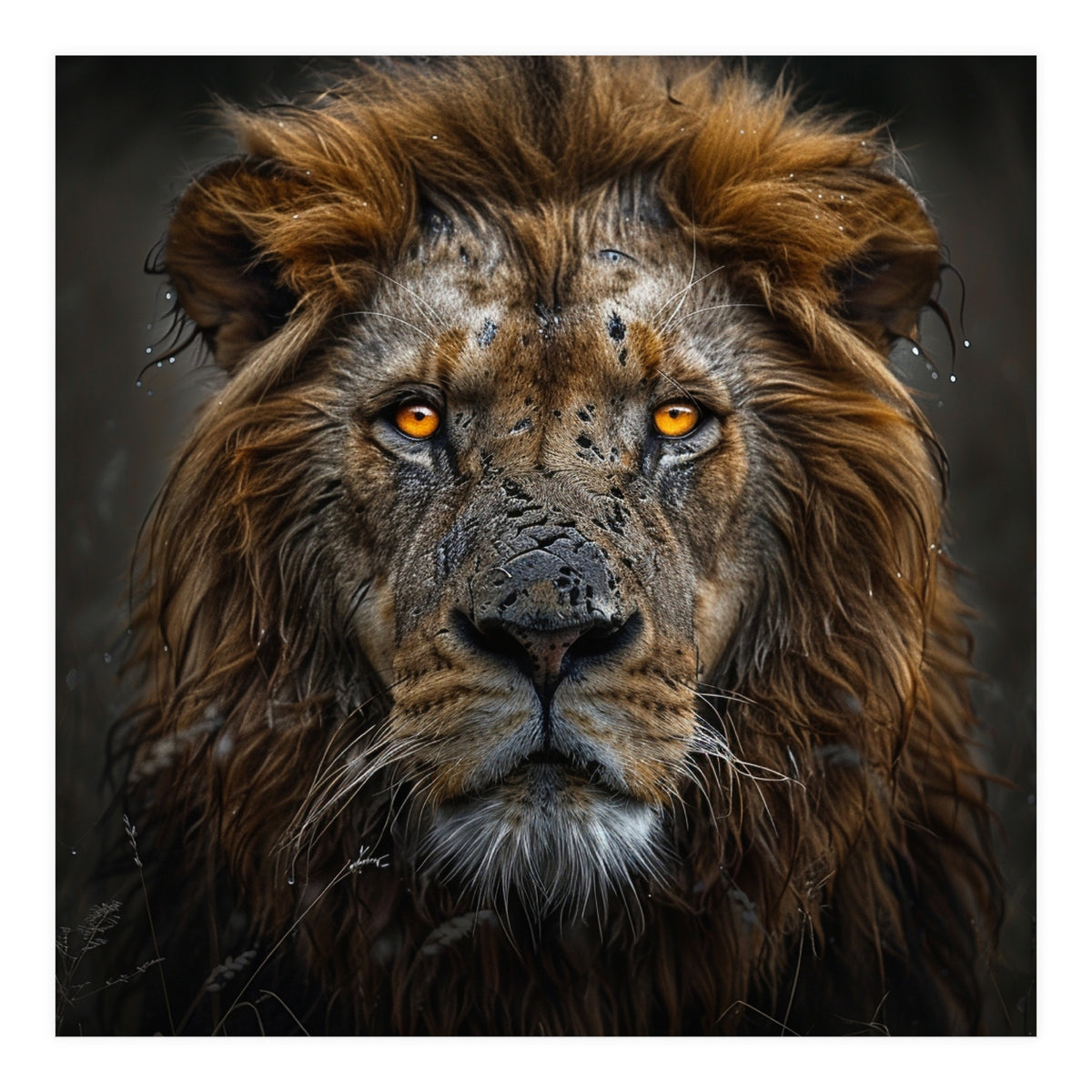 Majestic Lion With Glowing Eyes Close Up Portrait (Print Only)