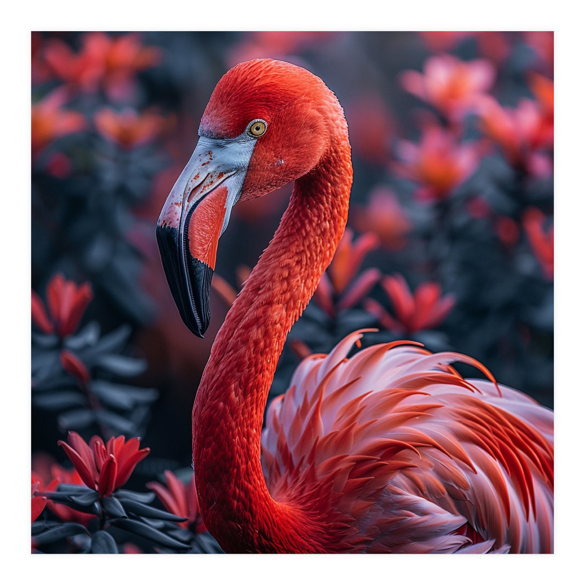 Vibrant Flamingo Portrait With Tropical Foliage (Print Only)