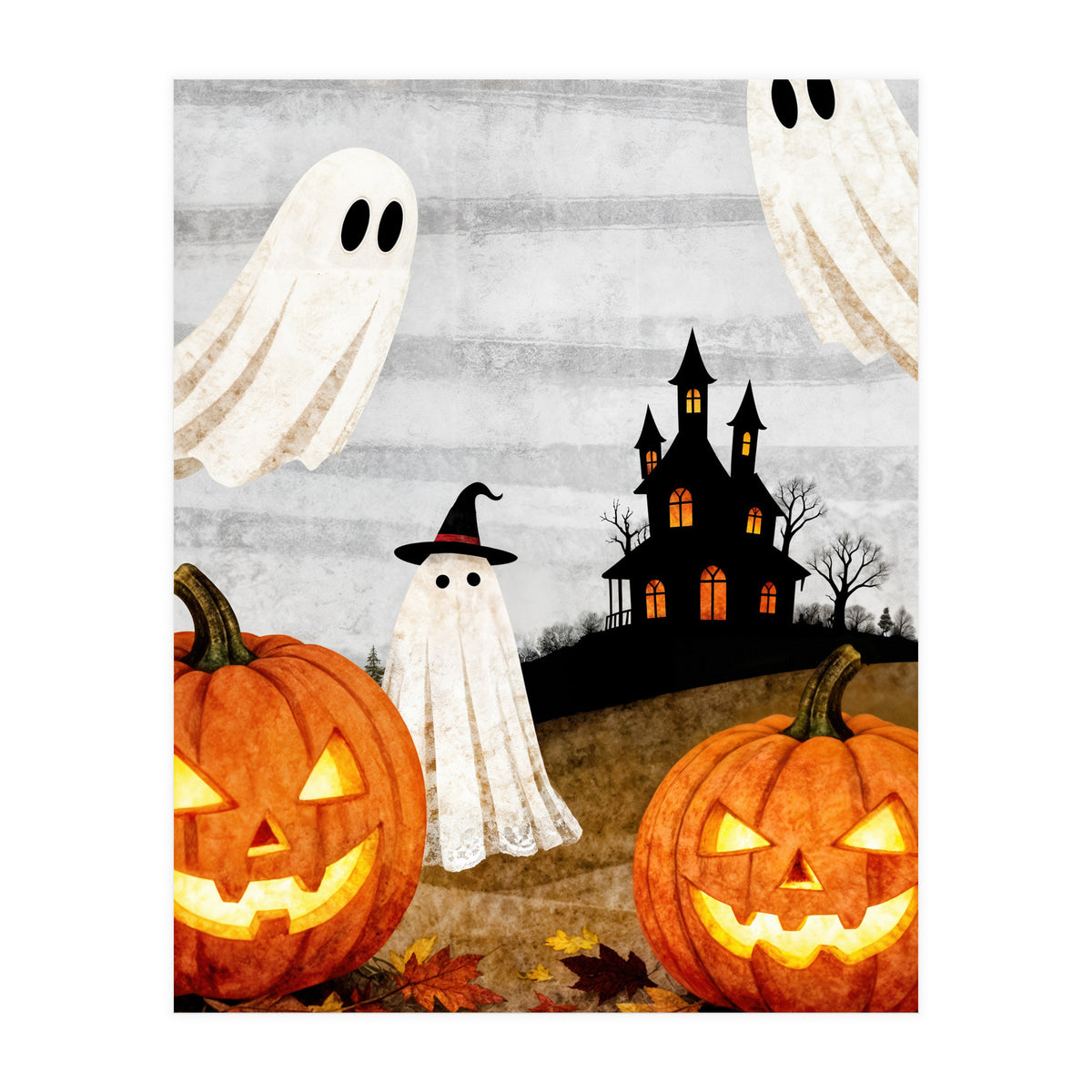 Spooky Halloween Ghost Pumpkin (Print Only)