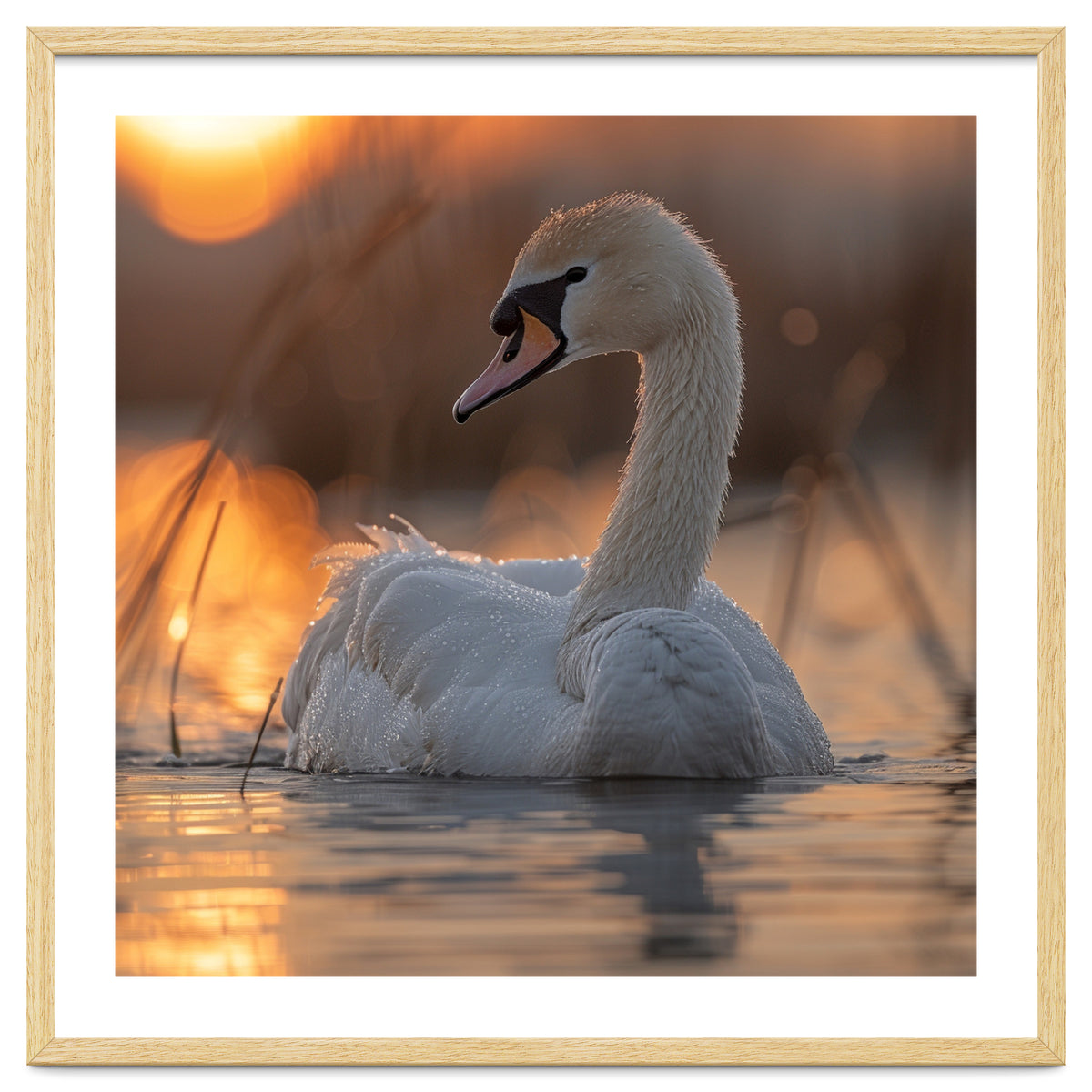 Majestic Swan Swimming At Sunrise Serene Water