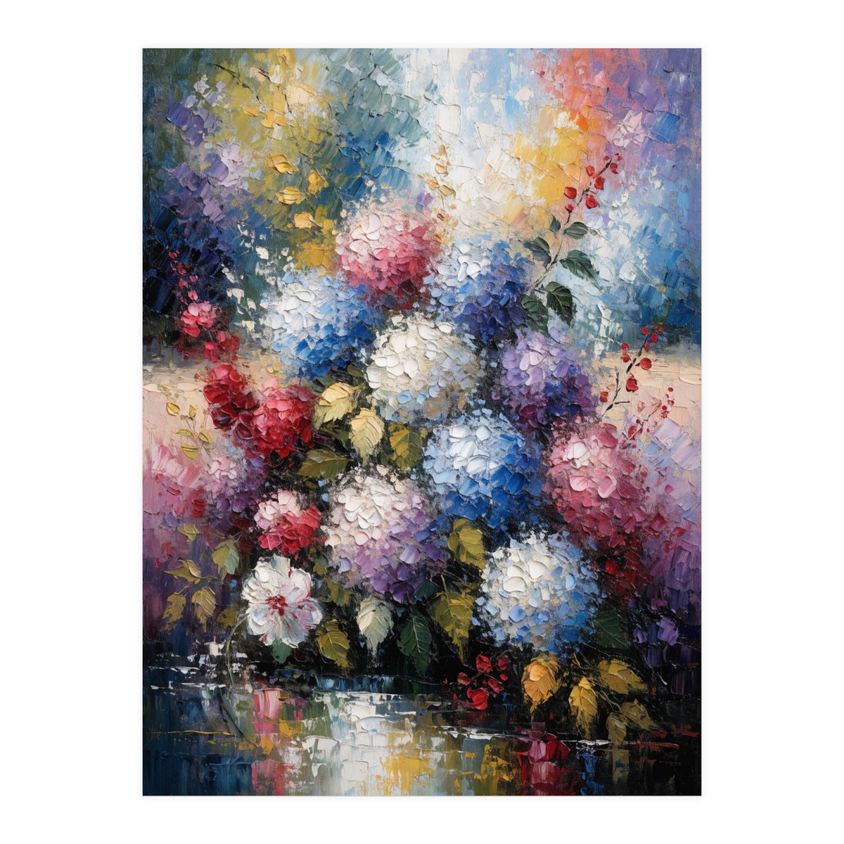 Vibrant Summer Hydrangea Bouquet Heavy Impasto Oil Painting (Print Only)