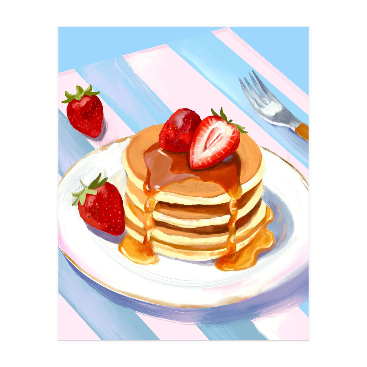 Handpainted Pancakes and Strawberries oil painting (Print Only)