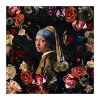 Girl With Pearl Earring And Flowers (Print Only)
