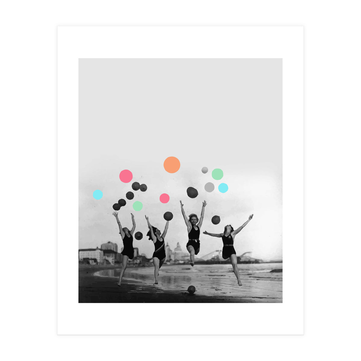 Vintage Women Black & White Photography Balloons Freedom Feminism Women's Rights Individuality (Print Only)