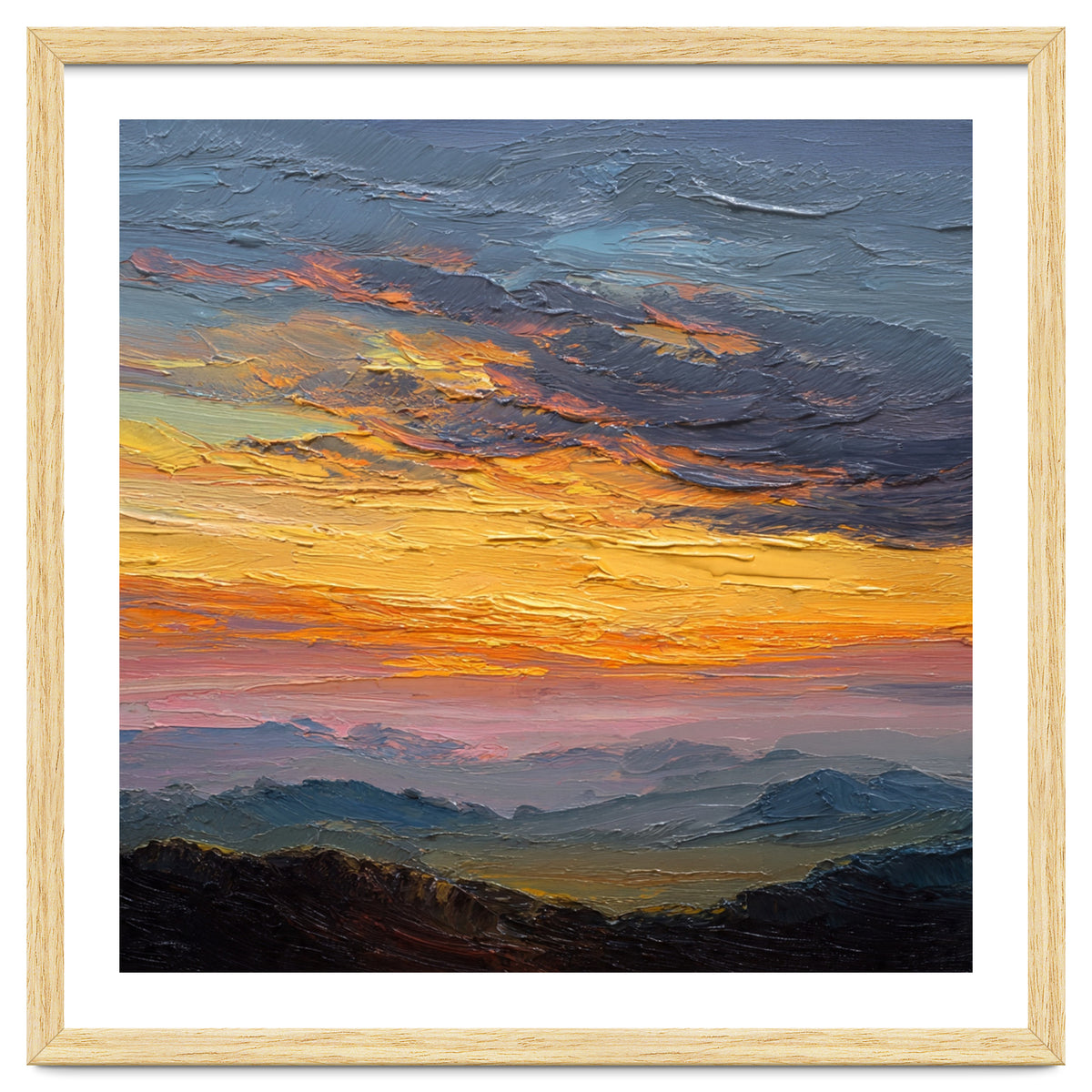 Vibrant Golden Hour Horizon Over Distant Mountain Ridges