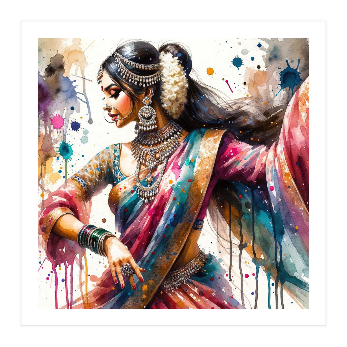 Hindu Woman Dancer With Jewelry And Sari (Print Only)