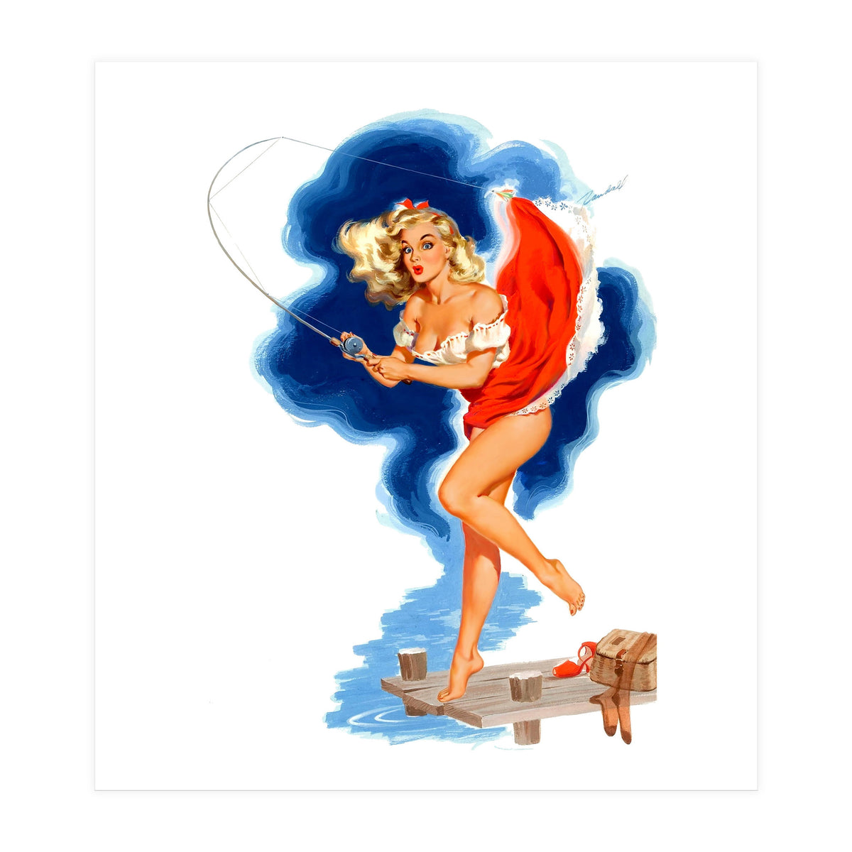 Pinup Sexy Girl And A Fishing Accident (Print Only)