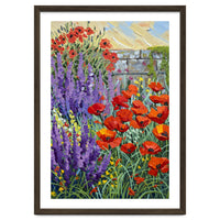 Vibrant Summer Poppy and Lavender Garden Oil Painting