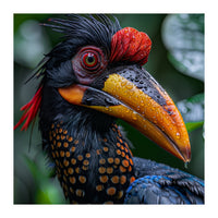 Close Up Of Helmeted Hornbill Bird In Rain (Print Only)