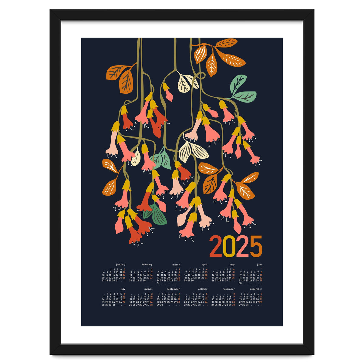 Calendar 2025 fuchsia flower