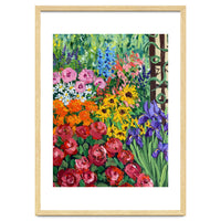 Vibrant Summer Cottage Garden Oil Painting