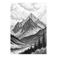 Majestic Alpine Mountain Range Sketch (Print Only)
