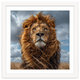Majestic Lion Portrait Windblown Mane Outdoors thumbnail
