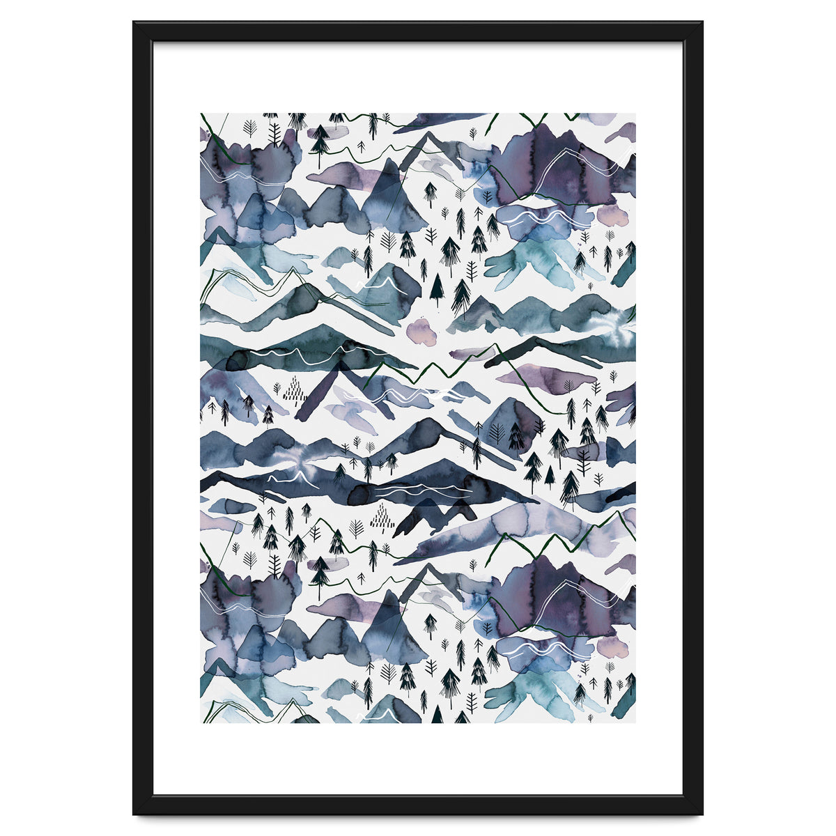 Watercolor Landscape Blue Mountains