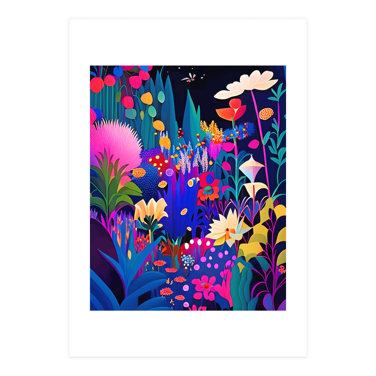 Surreal Emotions, Abstract Colorful Bold Botanical Nature Garden, Eclectic Boho Bohemian Modern Contemporary Graphic Design Painting (Print Only)