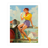 Pinup Girl On A Fence Showing A Love Letter (Print Only) thumbnail