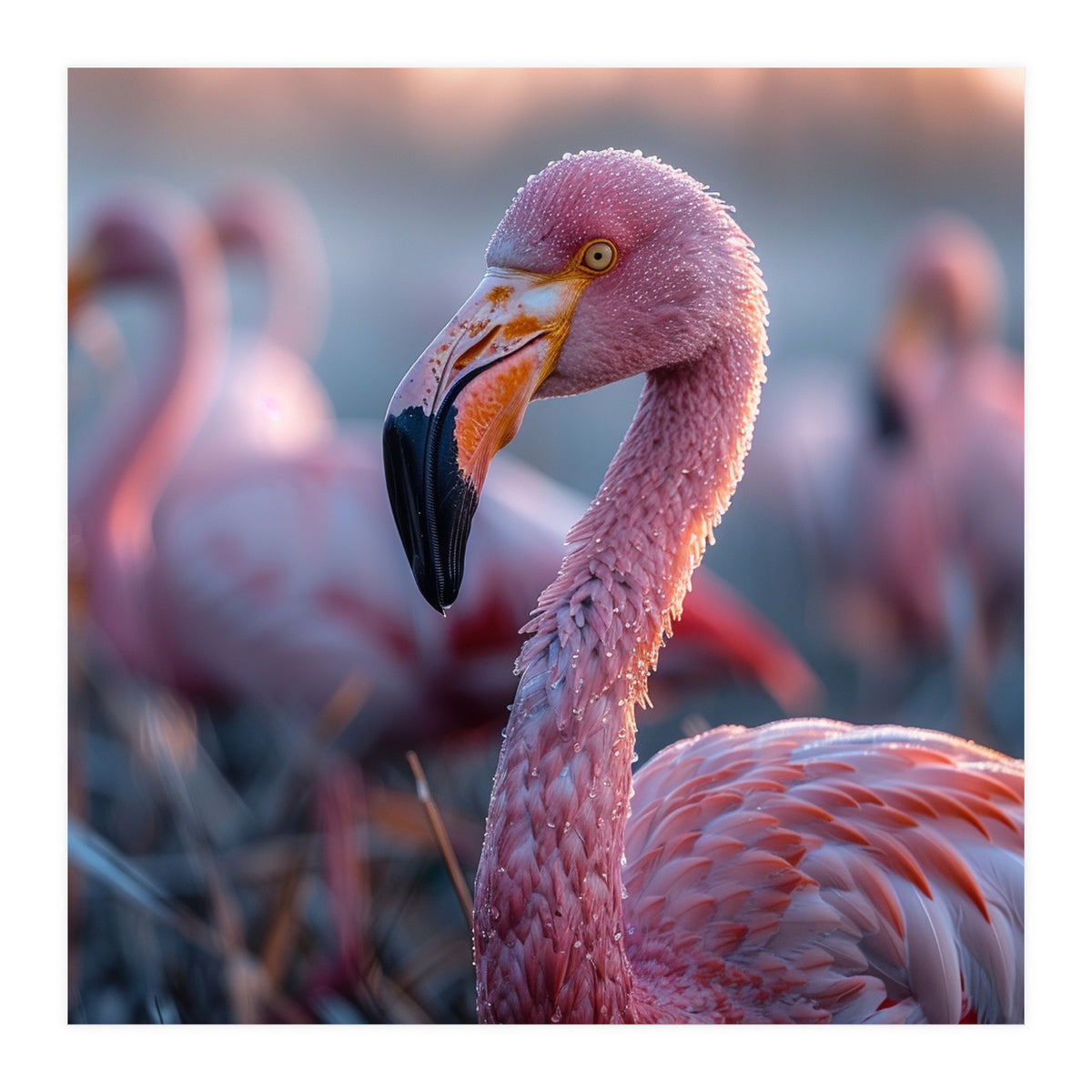 Close Up Of A Pink Flamingo Bird In Natural Light (Print Only)