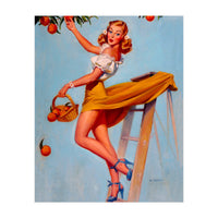 Pinup Sexy Woman Picking Oranges On A Tree Branch (Print Only)