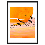 Time Flies, Birds Wildlife Fly Freedom Nature, Sun Sunset Sunrise Positivity Hope Painting, Growth Migrate Gift Animals Blush Sky Bohemian thumbnail