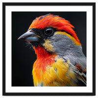 Close Up Of Colorful Bird With Red Orange Yellow Feathers