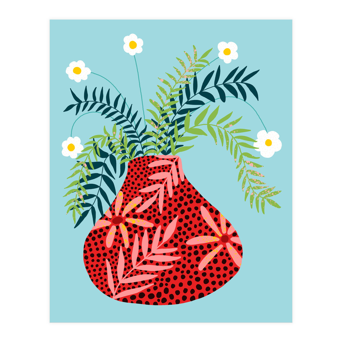 Sunny Side Up Flower Pot, Floral Odd Quirky Imperfect Whimsical Unique, Eclectic Bohemian Strange Polka Dots Maximalist (Print Only)