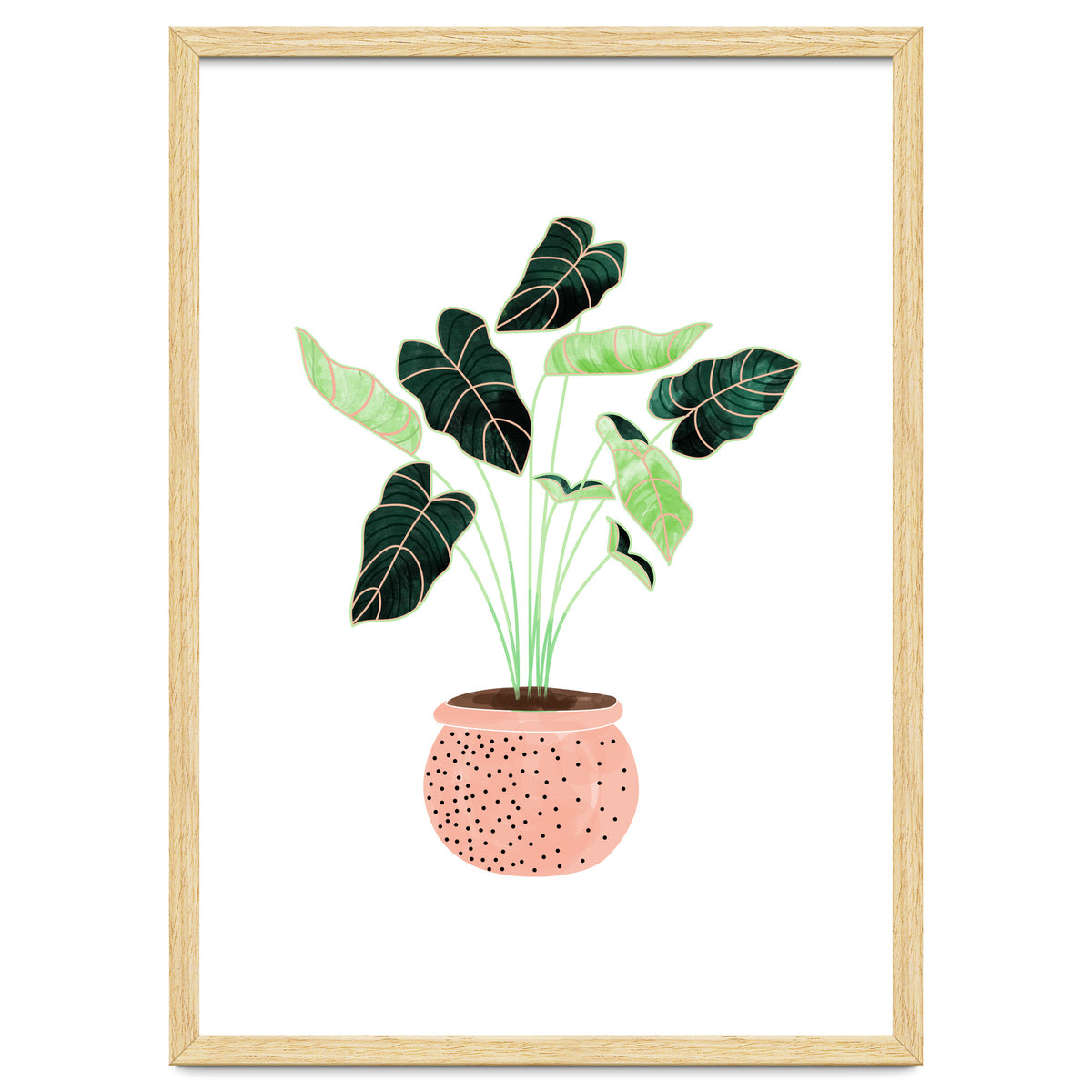 Home Plant | Ceramic Botanical Planter Illustration | Minimal Bohemian Watercolor Painting Polka Dot