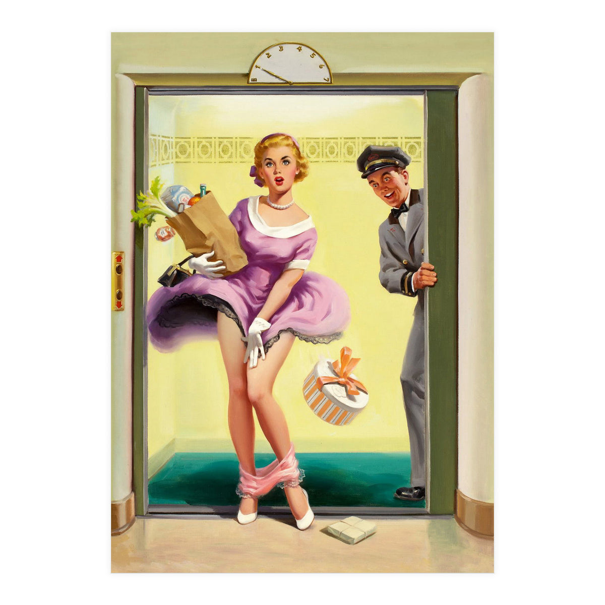 Pinup Sexy Girl Had Accident While Leaving The Elevator (Print Only)