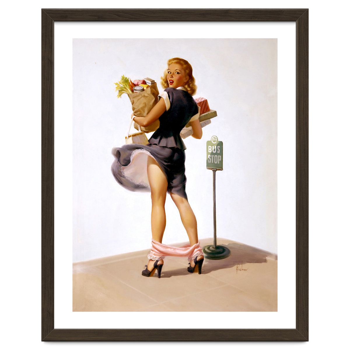 Pinup Sexy Girl Had Funny Accident On A Bus Stop