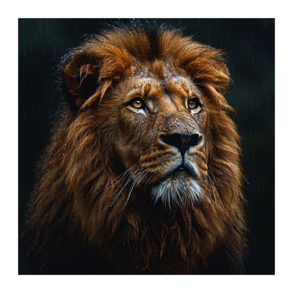 Majestic Lion Portrait In Gentle Rain (Print Only)