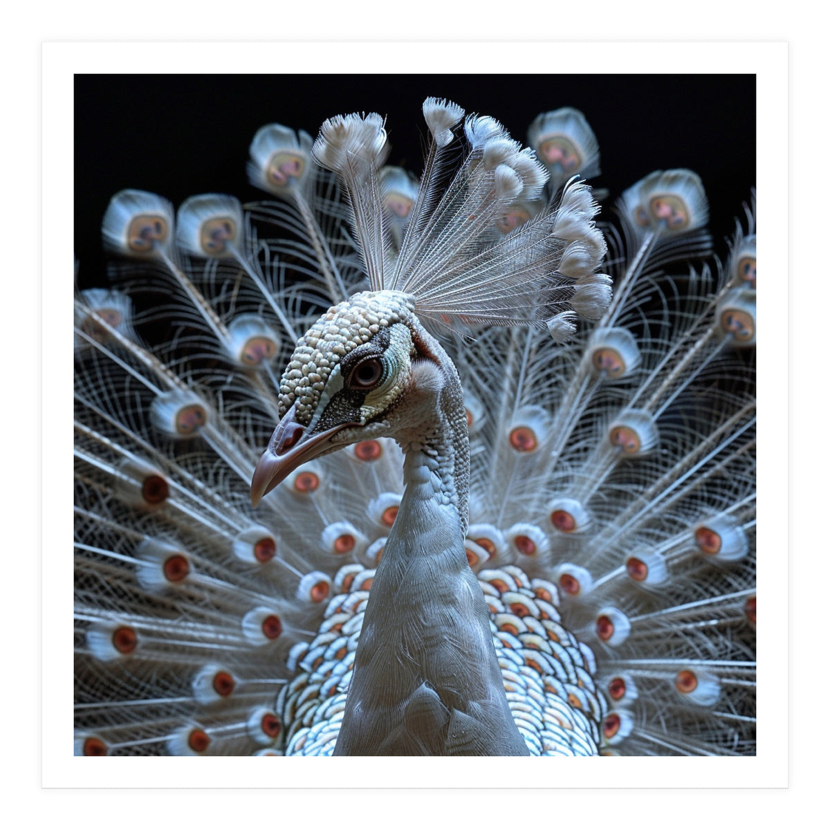 Albino Peacock Displaying White Feathers (Print Only)