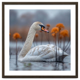 White Swan Swimming In A Lake With Reeds thumbnail