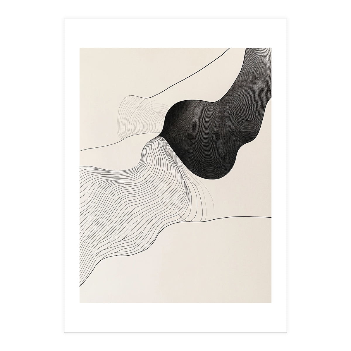 Abstract Black And White Organic Flowing Lines Art (Print Only)