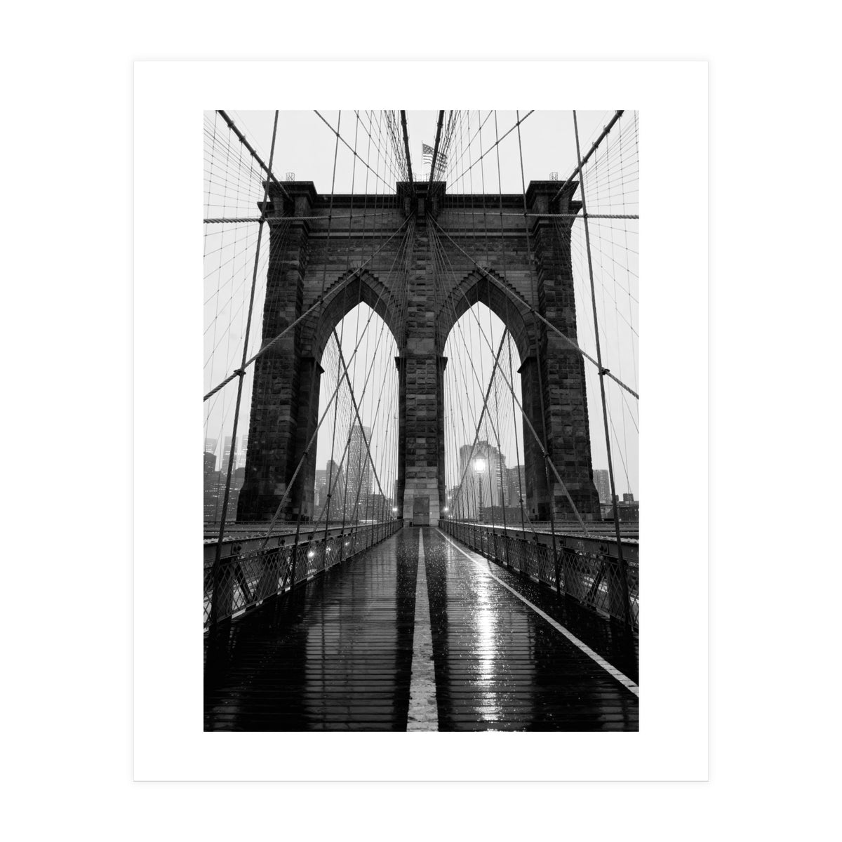 Brooklyn Bridge Black and White, Moody NYC Architecture, Rainy Urban Photography (Print Only)