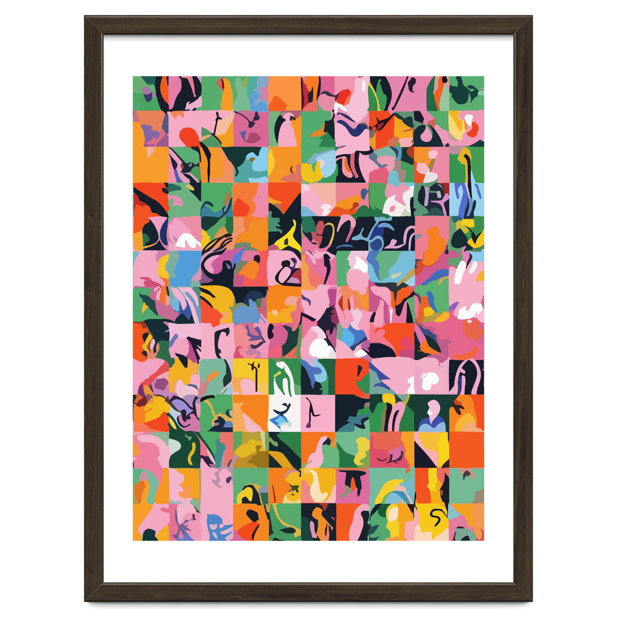 Life On A Checkboard, Abstract Maximalism Eclectic Painting, Bohemian Pop Of Color Illustration