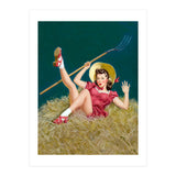 Pinup Sexy Girl Posing On A Hay With A Pitchfork (Print Only) thumbnail