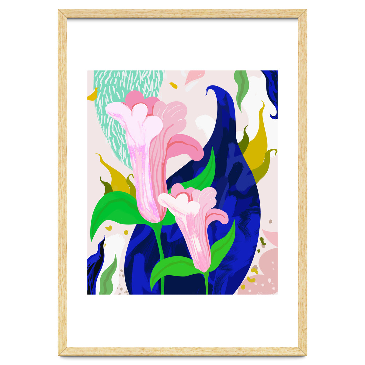 Blue Leaf | Abstract Botanical Floral Painting | Eclectic Pop of Color Nature | Jungle Plants