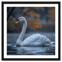Swan Floating Gracefully On Water In Autumn