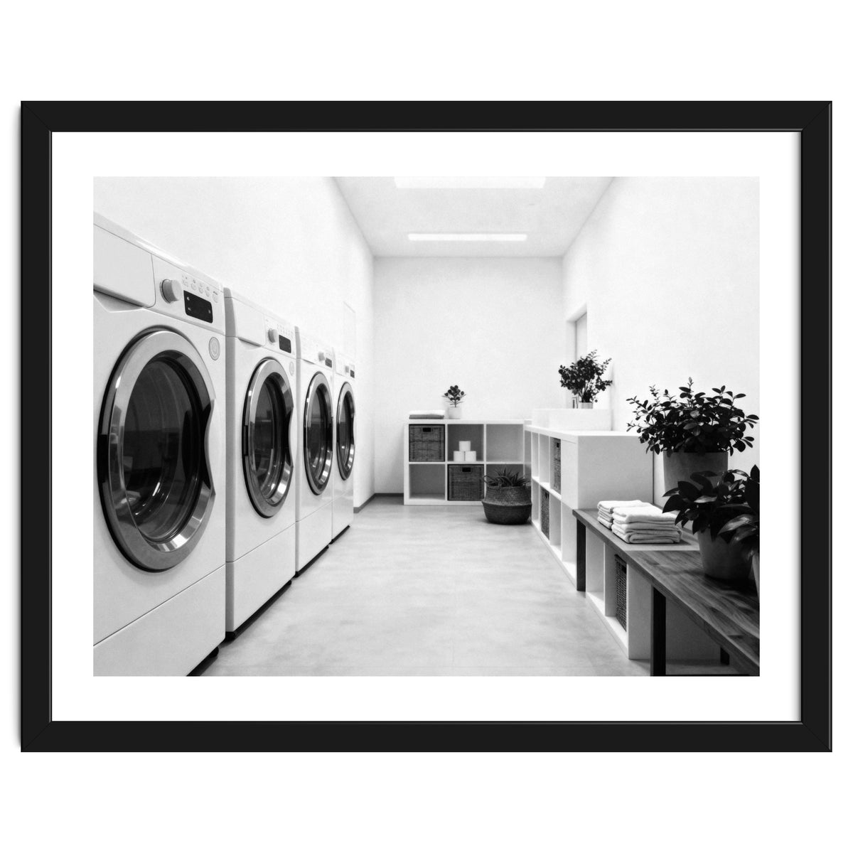Minimalist Black and White Laundry Room Art, Washing Machine Photography