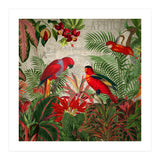 Vintage Rainforest With Tropical Red Parrots (Print Only) thumbnail