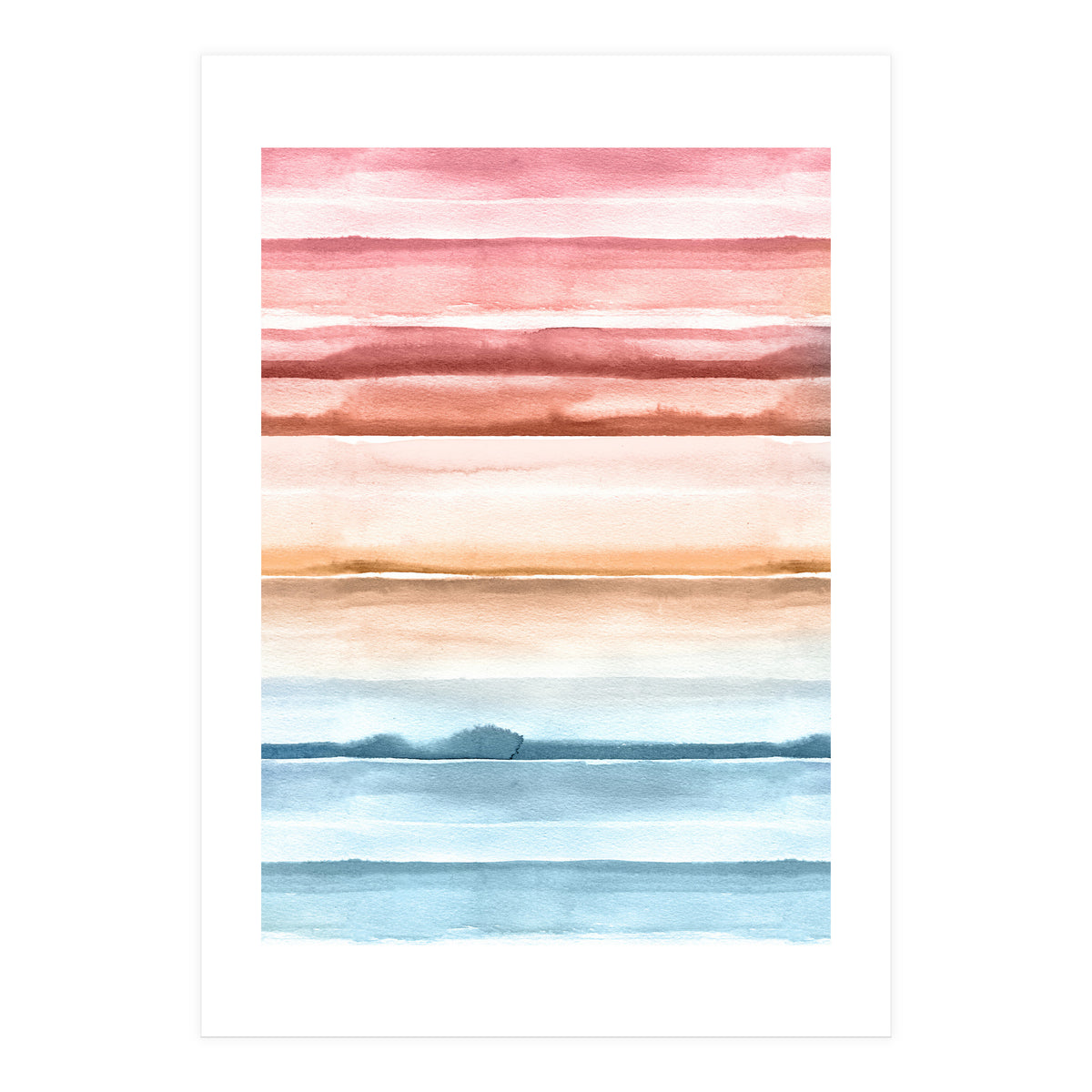 Watercolour Abstract Stripes Red Blue (Print Only)