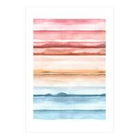 Watercolour Abstract Stripes Red Blue (Print Only)