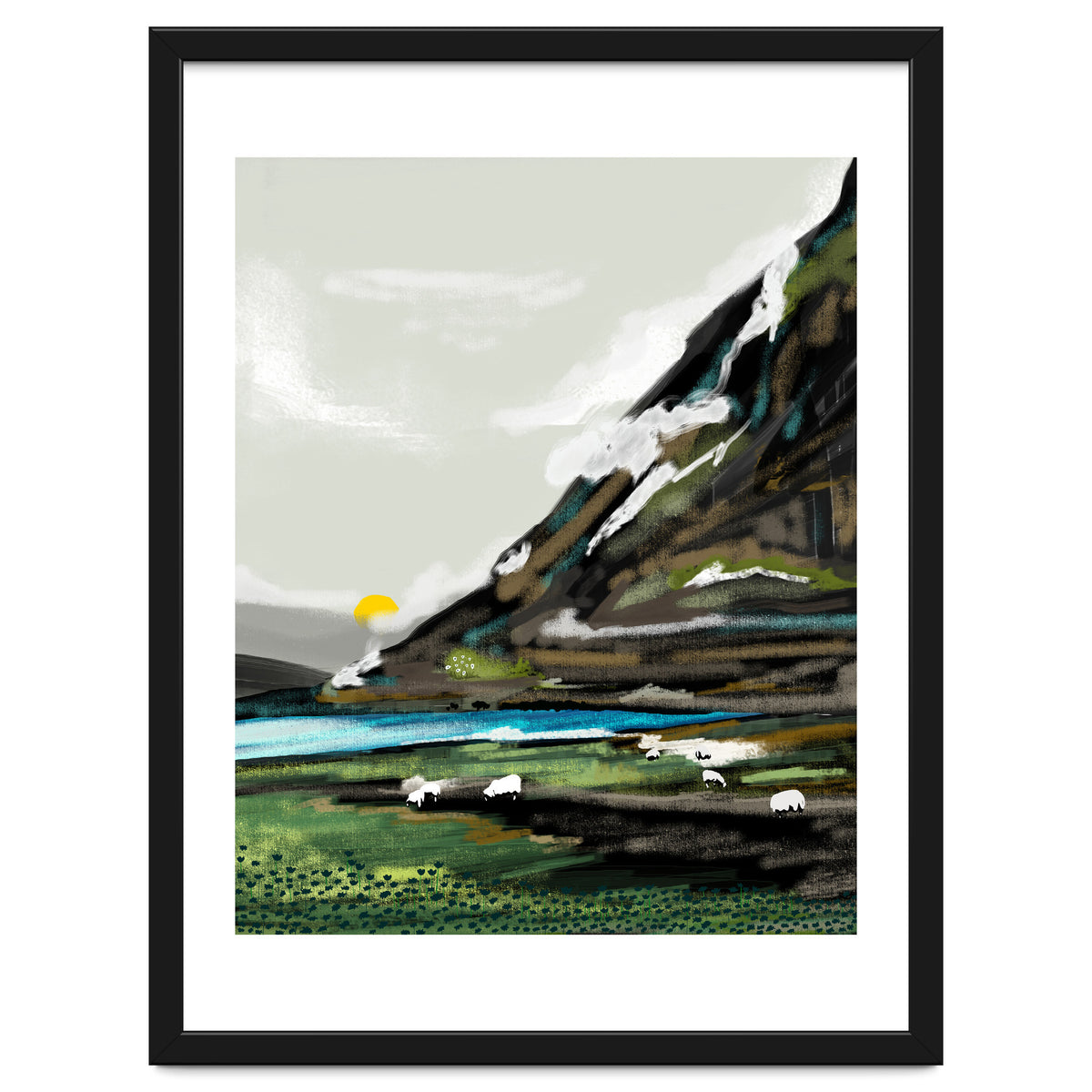 Graze, Cattle Nature Landscape Painting, Mountains Wild Adventure Cows, Animals Grassland Bohemian