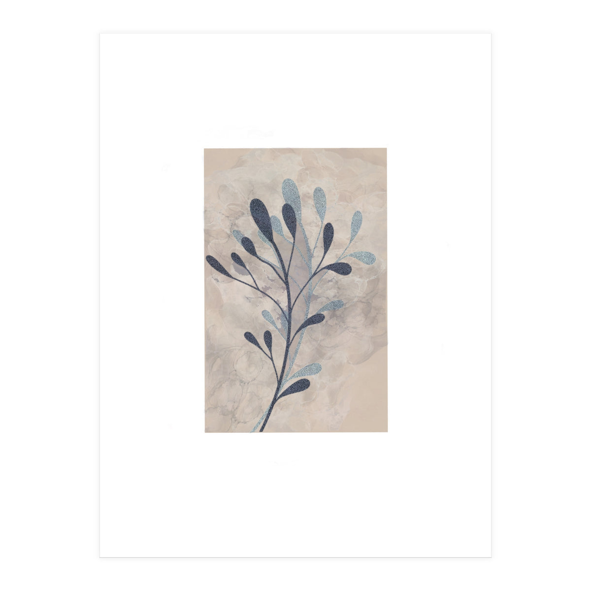 Leaf Beige and Blue Art Print (Print Only)