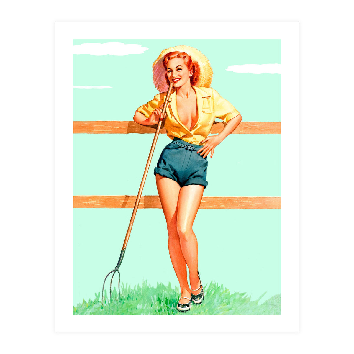 Pinup Country girl Posing With Pitchfork (Print Only)