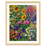Vibrant Summer Sunflower and Iris Meadow Oil Painting thumbnail