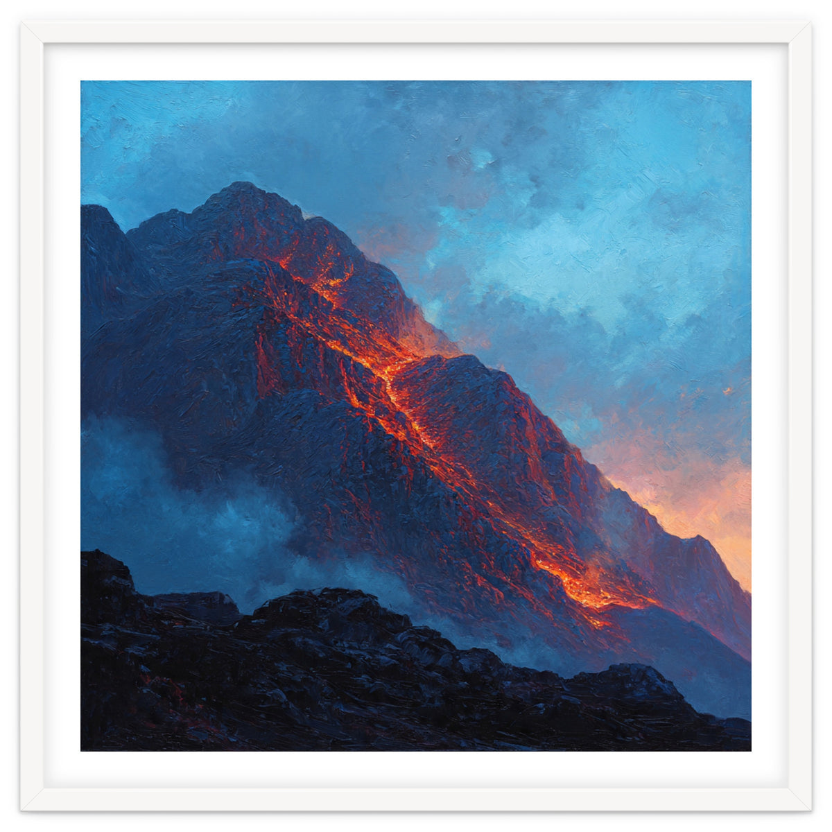 Dramatic Mountain Summit with Fiery Sunset Alpenglow