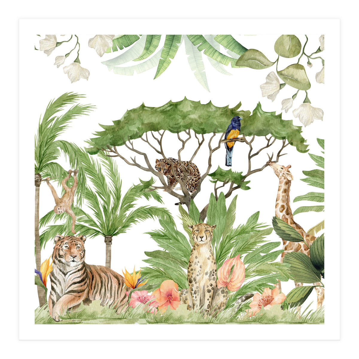 Watercolor Animals Savannah Landscape (Print Only)